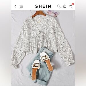 Speckled print peasant sleeve top